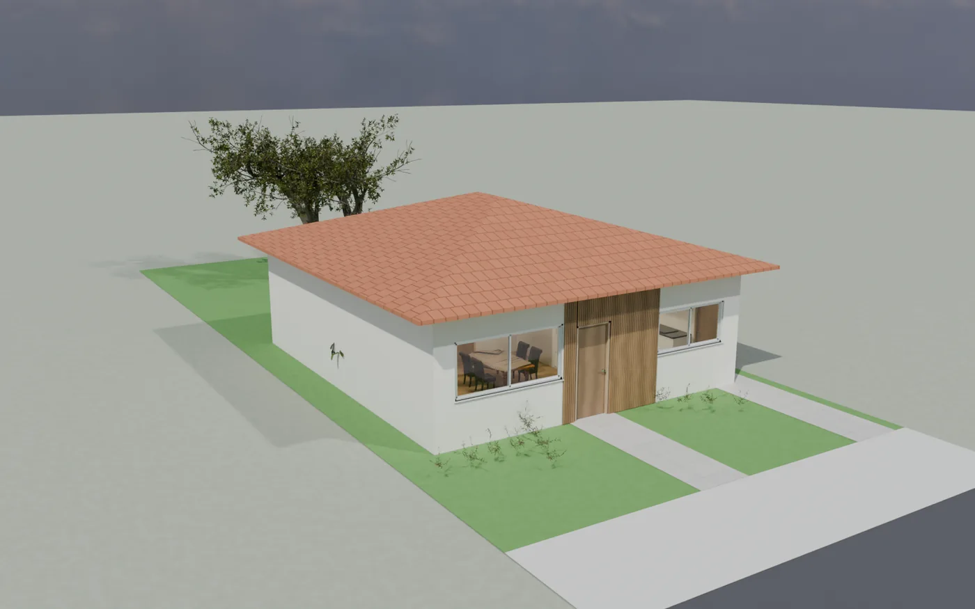 A mesma casa. Esquadrias, telhado e paisagismo saem do modelo.